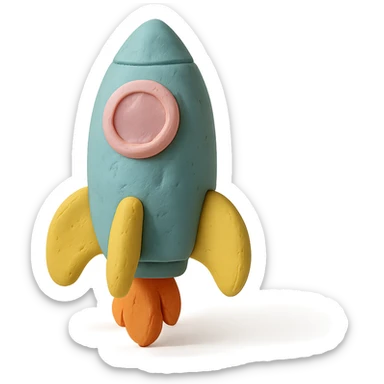 rocket ship in claymation style with visible fingerprints and pastel colors sticker