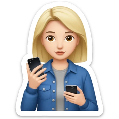woman casual clothes holding one phone sticker