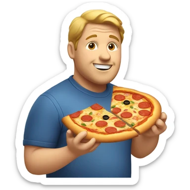 A fat white guy eating pizza sticker