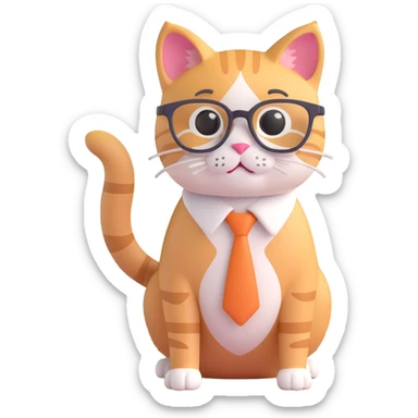 cute cat teacher standing in front of a blackboard in a classroom, teaching, with books and blackboard in the background, bright and warm atmosphere, 3D emoji style sticker