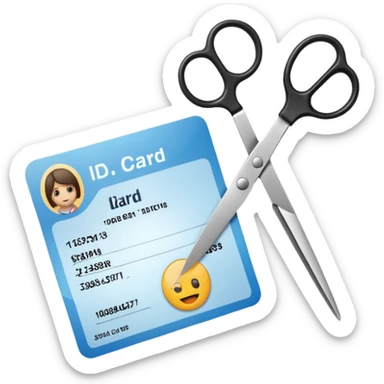 Scissors cutting an ID card in 2 parts.hyper realistic sticker