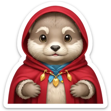 baby grey otter, in magic red cloak sticker