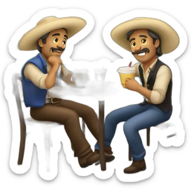 tres hombres tomando cafe en una terraza sticker