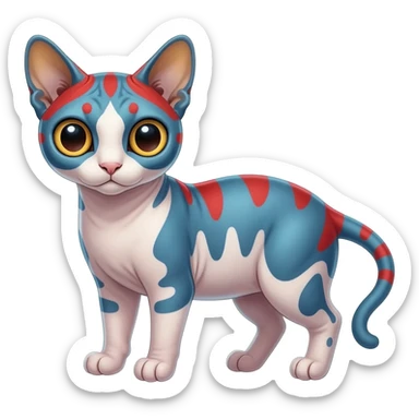 White and blue and red Asian painted anime-styled big-eyed shiny glorious divine marked exotic cool beautiful realistic Lykoi-civet-genet-sergal-ocicat-oncilla-animal-Fakémon-hybrid-fursona (full body) sticker