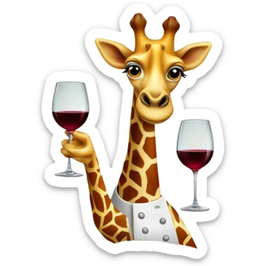 French giraffe holding red wineglass sticker