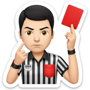 Referee with red card black hair and angry face  sticker