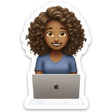 A girl in love with Disney long curly hair setting on laptop  sticker
