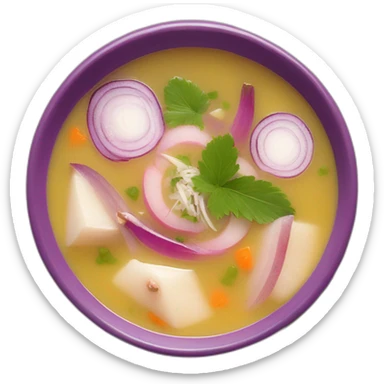 encebollado soup from ecuador with red onions, albacore and yucca sticker