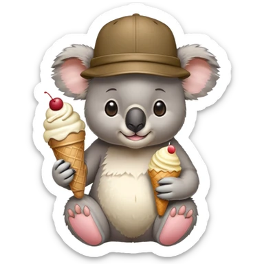Koala wearing a hat holding ice cream sticker
