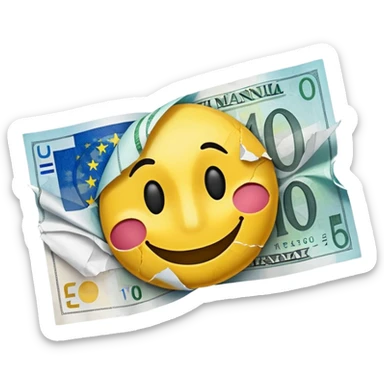 flying euro banknote with a sad smiley face, dynamic, expressive style similar to 💸 emoji sticker