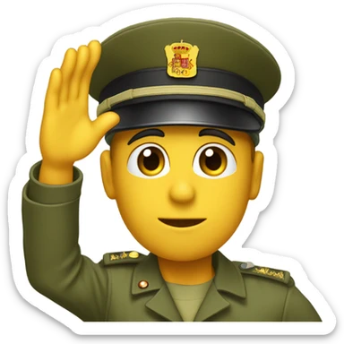 I want the emoticon with a serious face making a military salute and above with the cap of the Spanish army of land sticker