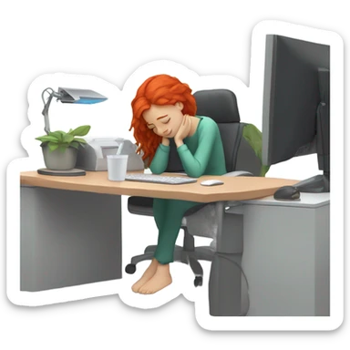 red hair woman glass taking a nap desk monitor sticker