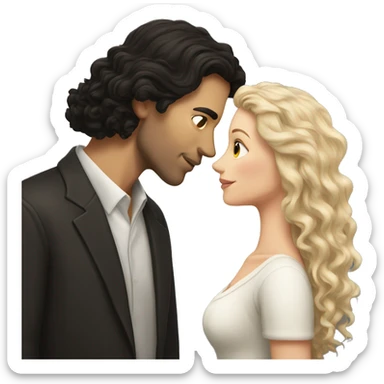 White Man with dark hair kissing white woman with long dark curly hair sticker