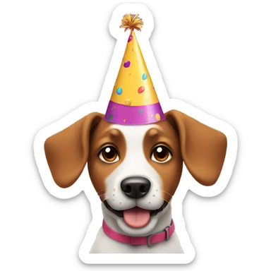 Dog wearing a birthday hat sticker