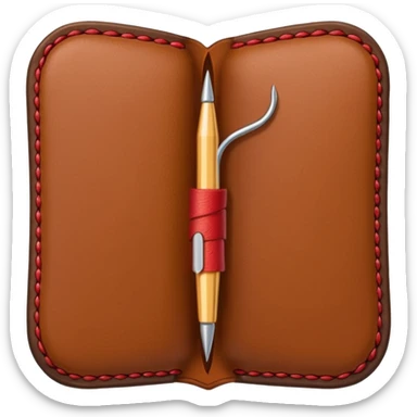 a sewing needle piercing leather with thread sticker