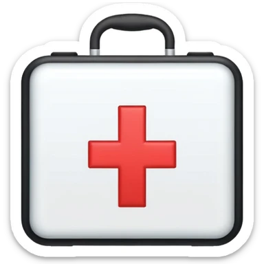 Minimalistic flat vector icon, iOS style, thin black contour on white background. A medical kit with a cross symbol. sticker