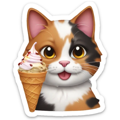 calico cat with icecream sundae  sticker