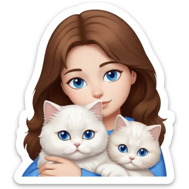 girl with brown hair cuddling a white persian cat that has blue eyes sticker