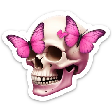 Skull pink butterflies sticker