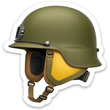 modern NATO helmet, emoji style, olive color, simple shape, side mounts, strap sticker