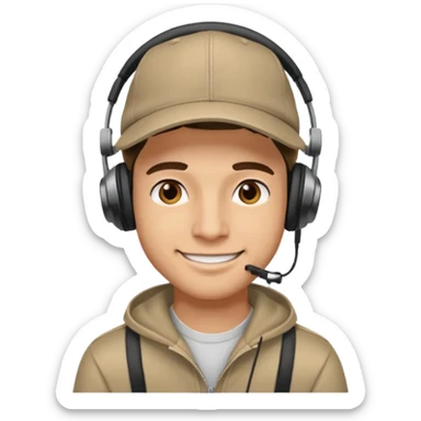 A guy smirking with a cap and headphones sticker