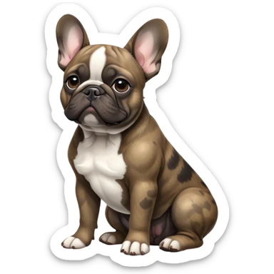 cinematic-[french bulldog]-realistic-full-body-sitting-emoji,-tail-resting-loosely-beside-its-paws,-head-tilted-dramatically,-sleek-[solid brindle]-fur,-simplified-yet-realistic-focused-features,-highly-detailed,-glowing-with-an-almost-sarcastic-glow sticker