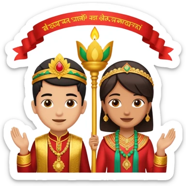 ১৬ডিসেম্বর উপলক্ষে শুভেচ্ছা । A banner is standing with a boy on one side and a girl on the other. sticker