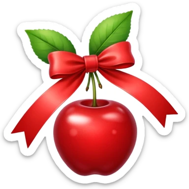 Red cherry with a red ribbon bow sticker