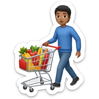 man-with-a-shopping-cart-full-body black hair brown skin sticker