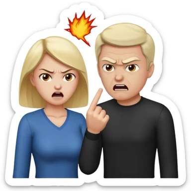 a woman is arguing with a ma sticker