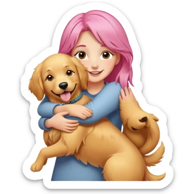 pink-haired girl hugging golden retriever sticker