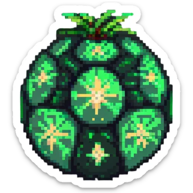 Green digital bomb, round bomb body with green highlights and details, no timer, nature-inspired design, pixel art style sticker