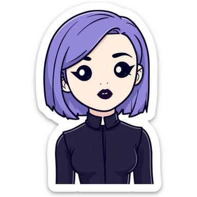 black goth with pale skin, dark lipstick, black outfit sticker
