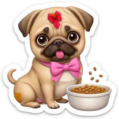 Pug com laço Rosa comendo ração sticker