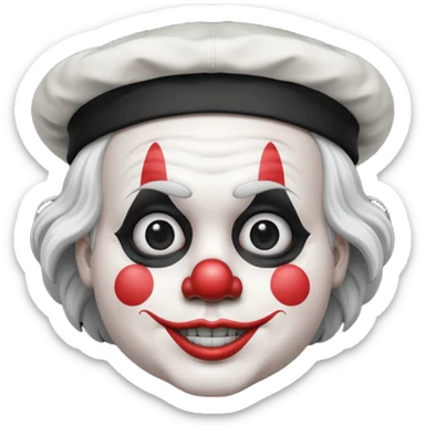 маленький озлобленный клоун в черно-белых тонах в маленькой шляпе-колпаке (никаких других цветов)

черно-белое лицо, черно-белые волосы sticker