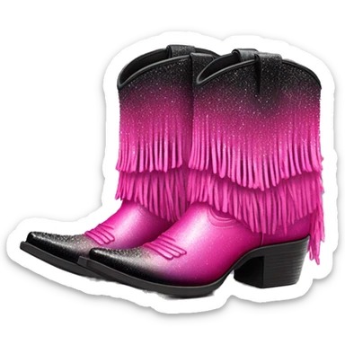 Realistic hot pink to black ombre pair of fashion cowgirl boots with sparkly shiny glitter fringe on them. sticker