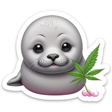 Grey slim baby seal Smoking cannabis weeds with pink eye looks tired sticker
