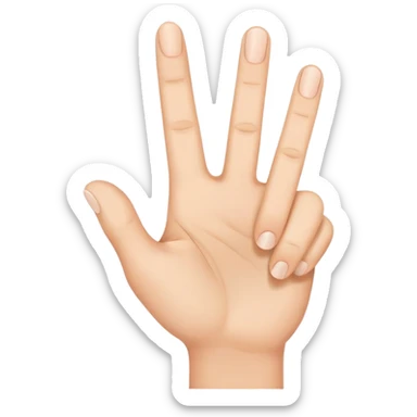 Hand in high five position but pointer finger is bent and is next to middle finger sticker