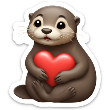 Otter holding a heart sticker