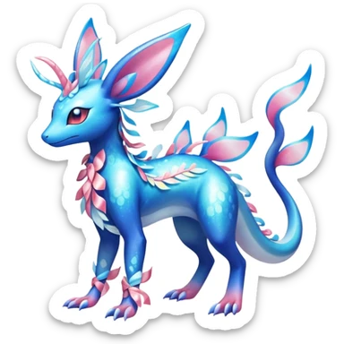 Colorful Shiny Exotic Amaura-Salandit-Aurorus-Sylveon-Fakémon-hybrid-creature (full body)  sticker