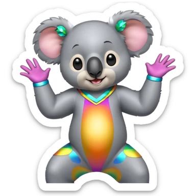 A koala in disco clothes, dancing enthusiastically, portrait, bust up sticker
