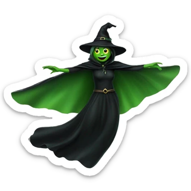 Flying green witch with black cape sticker
