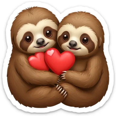 sloths cuddling with heart between them sticker