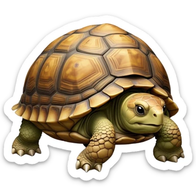 cinematic-tortoise-realistic-full-body-walking-emoji,-sturdy-domed-shell-in-rich-earthy-tones,-thick-scaled-legs-moving-slowly-but-deliberately,-wrinkled-wise-face-peering-ahead-with-calm-determination,-small-dark-eyes-reflecting-centuries sticker