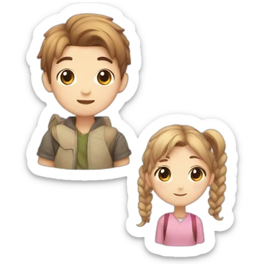 Cute Korean boy with a cute girl who has two side pony tails sticker
