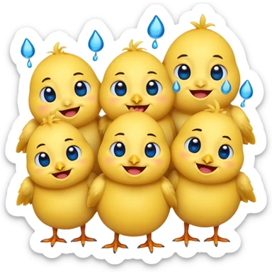 Emoji, yellow round laughing face, blue tears of joy on chicks  sticker