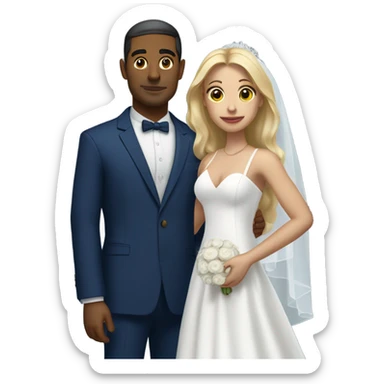 Puerto rican beard short hair with blue hat and navy blue suit getting Married with blond long hair girl with white  wedding dress  sticker
