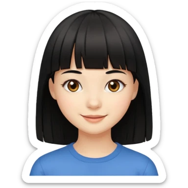 cute girl, black straight hair with straight bangs, light brown eyes sticker