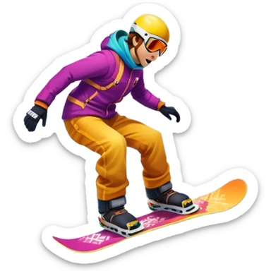 An icon showing a snowboarder performing an exciting jump on a snow-covered slope. The background features towering mountains, snow-covered trees, and a bright, clear sky. Transparent background highlights the speed, agility, and thrill of snowboarding. sticker