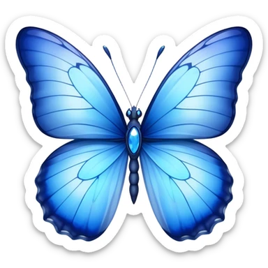 Cinematic Realistic Noble Blue Butterfly Portrait Emoji, Poised and graceful, with delicate, translucent wings rendered in vivid sapphire and indigo tones, a slender, elegant body with finely detailed textures, and gentle, reflective eyes, illuminated by soft natural light, high shine, intelligent and ethereal, styled with an air of refined natural beauty, focused and attentive, soft glowing outline, capturing the essence of a watchful and confident blue butterfly that appears to flutter out of the screen with effortless grace! sticker